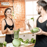 Couple eating in the kitchen