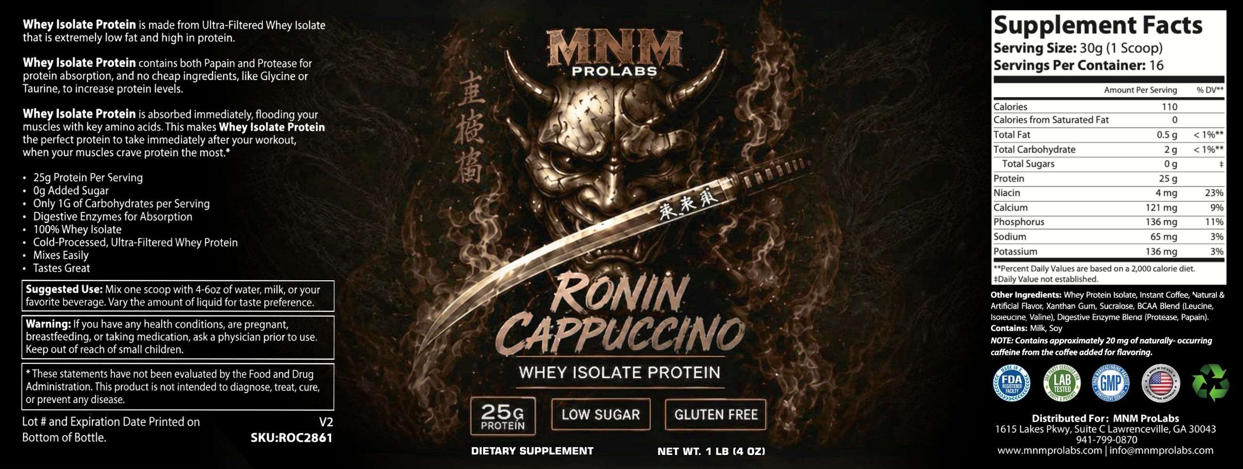 1lb Whey Isolate Protein – Ronin Cappuccino - Image 3