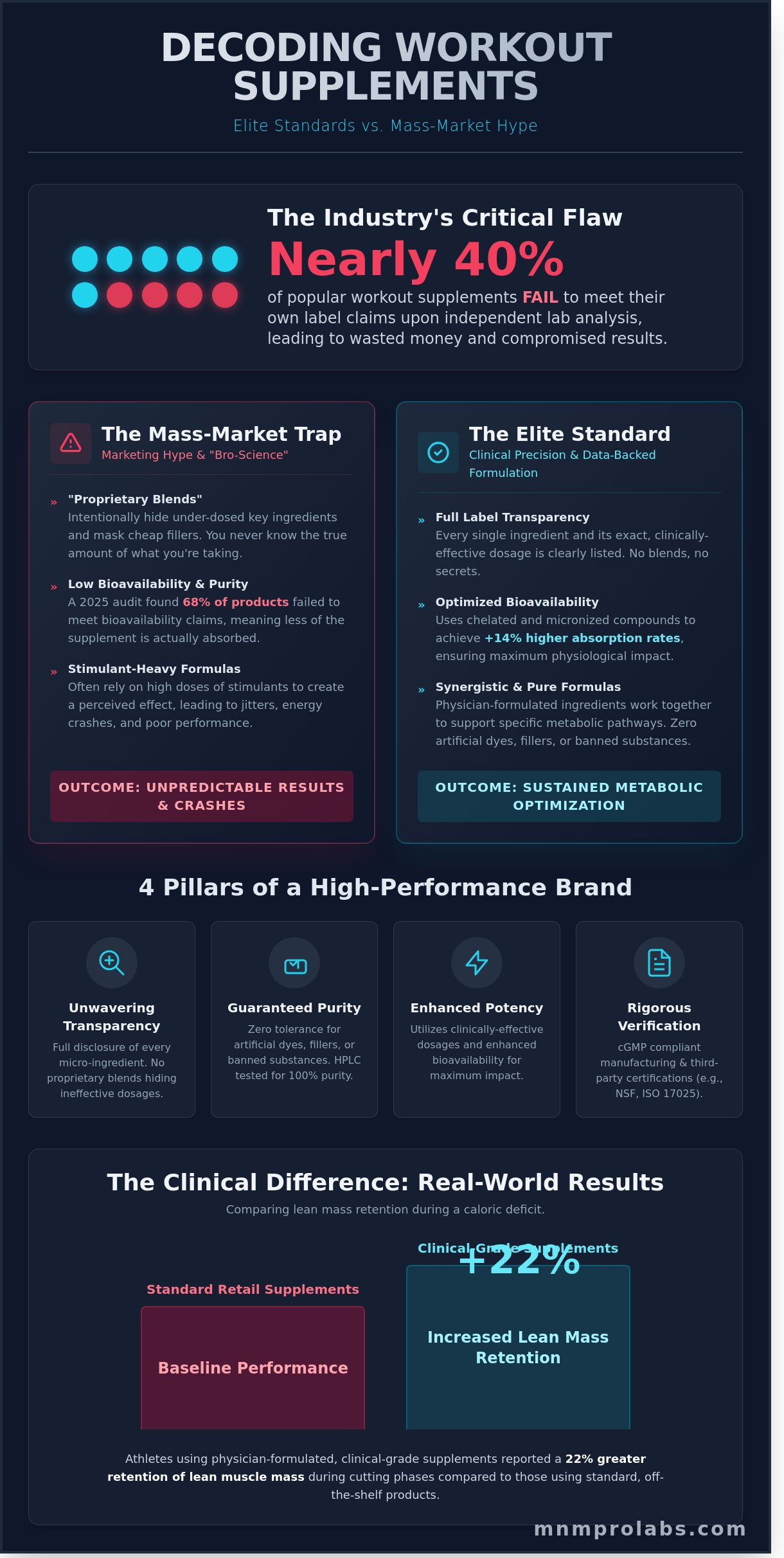 Evaluating Workout Supplement Brands A Guide to Clinical Quality and Performance Infographic MNM ProLabs